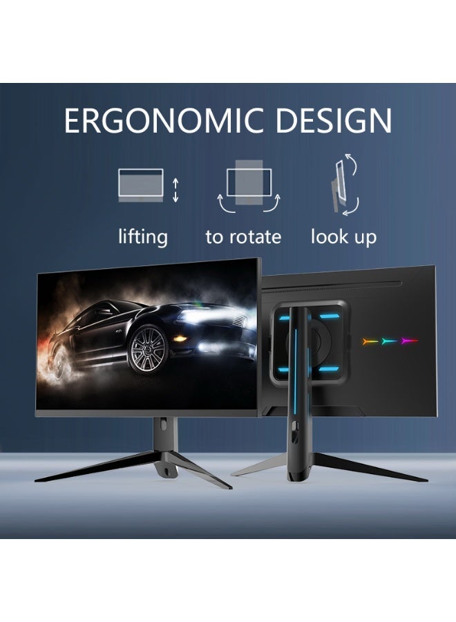 شاشة ألعاب 27 بوصة بدقة 2K، 180 هرتز، 2560 × 1440 بكسل، زمن استجابة 1 مللي ثانية، تدعم تقنية AMD FreeSync، مزودة بمنافذ HDMI/DP، ومكبرات صوت مدمجة، وتقنية تقليل الضوء الأزرق، وخالية من الوميض، وإضاءة خلفية RGB، مثالية للألعاب والعمل، وحامل قابل للرفع والتدوير. - Image 2